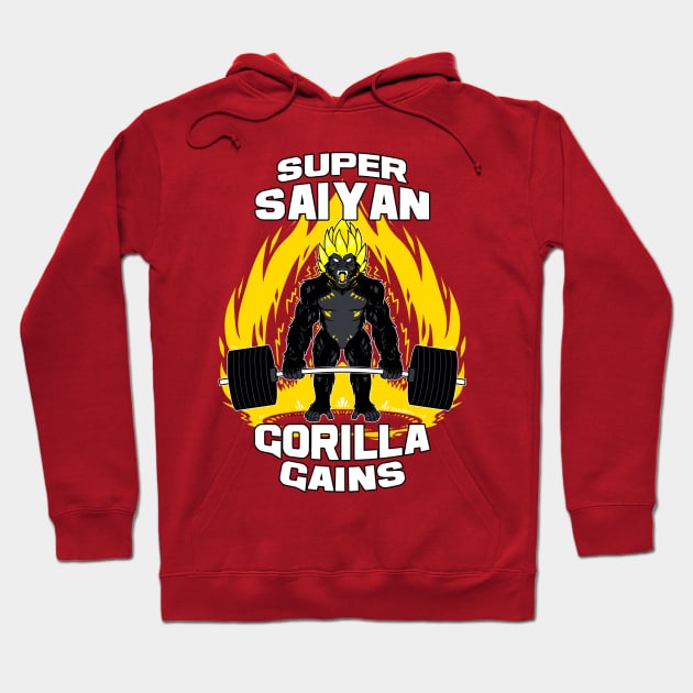 Super saiyan gorilla gains (white text) Hoodie by Psychonautic